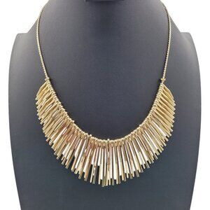 Natasha Couture Gold Tone Cleopatra Style Fringe Statement Necklace Dramatic 19"